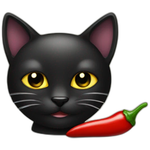 Black Cat eat chili pepper emoji