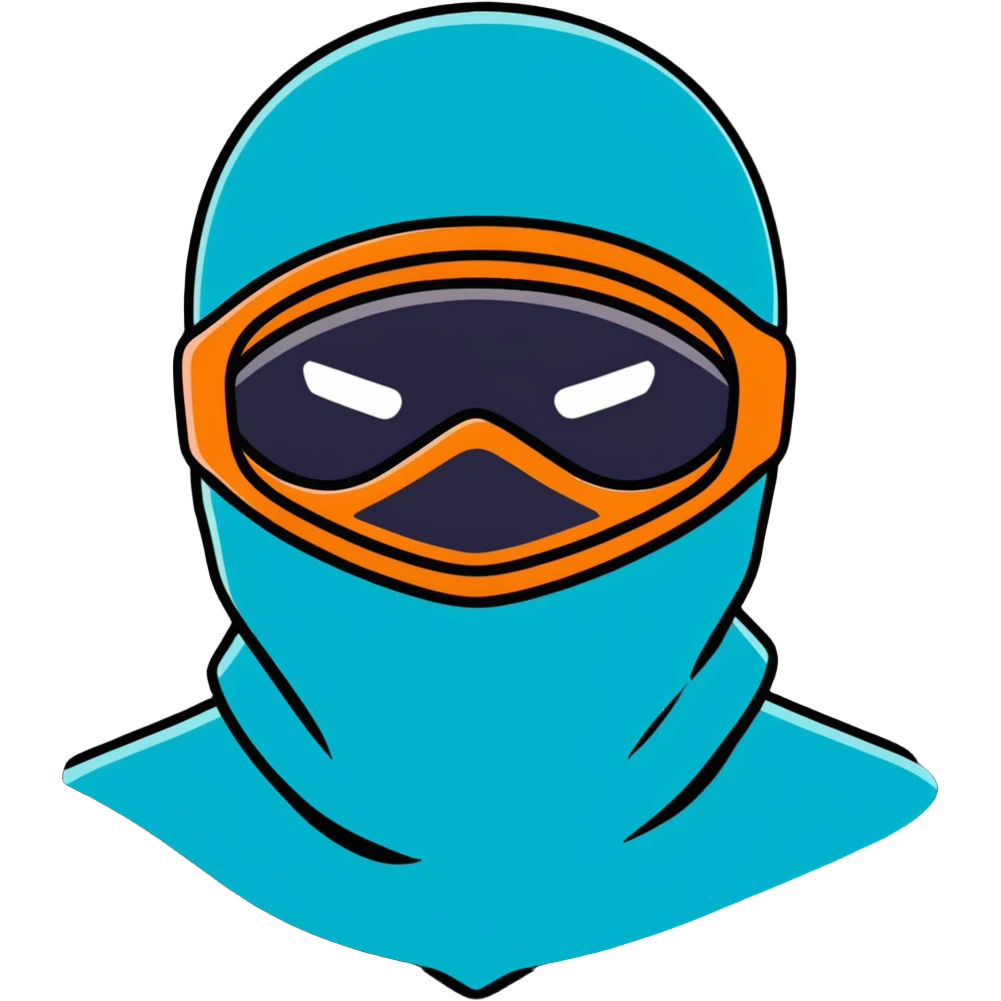 teal and orange ski mask with loving face emoji