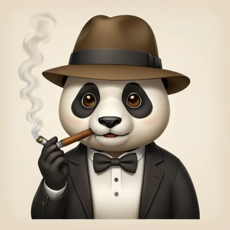 panda wearing a fedora and smoking a pipe, easy to draw emoji