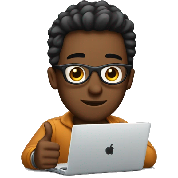 a cool guy with laptop showing thumb emoji