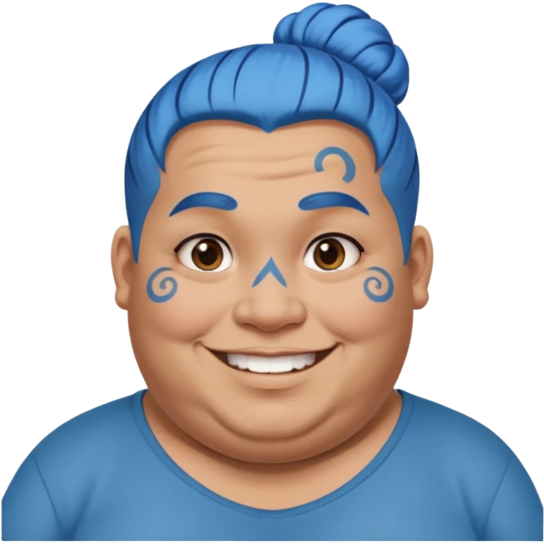  and blue hairobese man with lots of face tattoo and blue hair bun emoji
