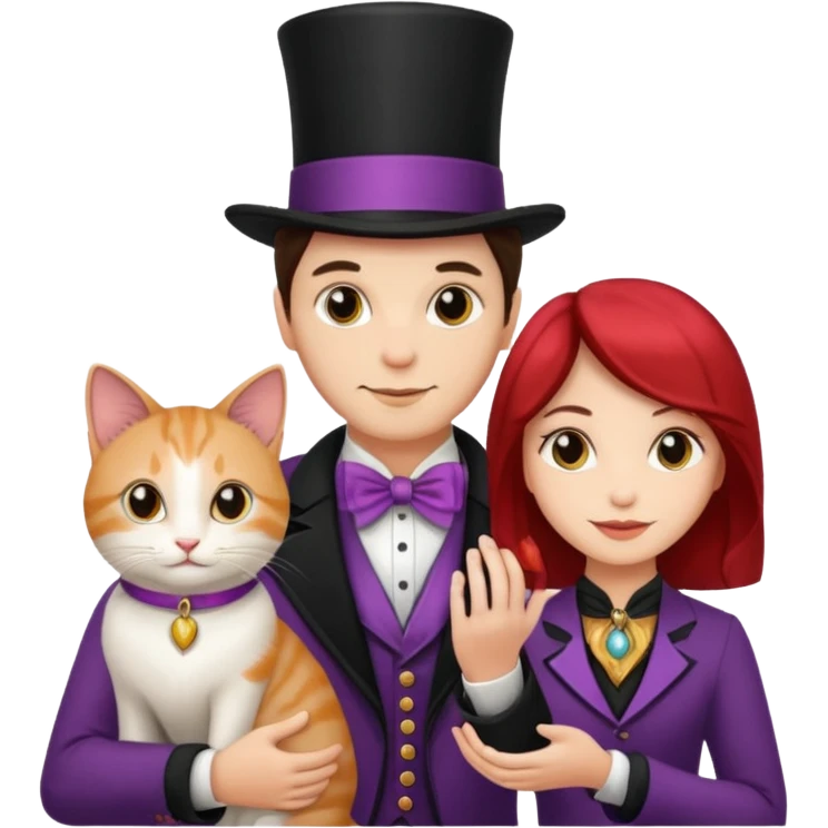 magician couple and their pet cat emoji