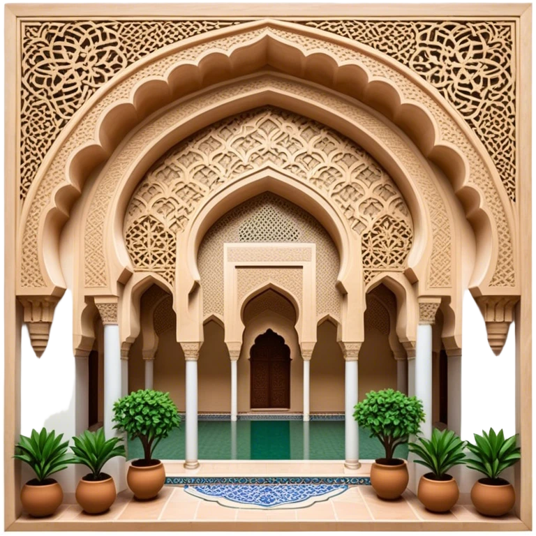 Alhambra – Cinematic Realistic Alhambra, depicted as a majestic Moorish palace with intricately carved arches, lush courtyards, and detailed tile work, bathed in soft golden light and dynamic shadows that highlight its opulent historical beauty. emoji