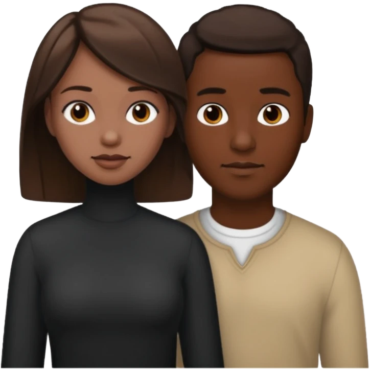 Black man short hair and white woman with long brown hair emoji