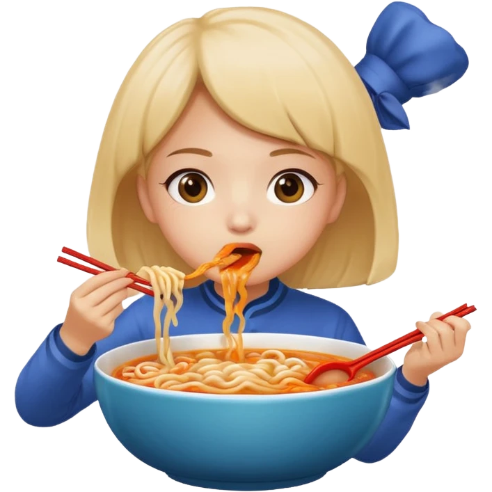 girl eating ramyun with steam rising from bowl emoji