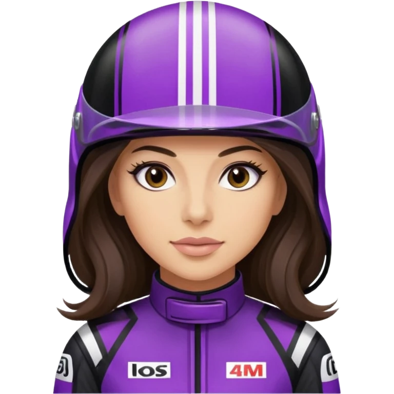 brunette long hair woman with black racing outfit with purple strips emoji