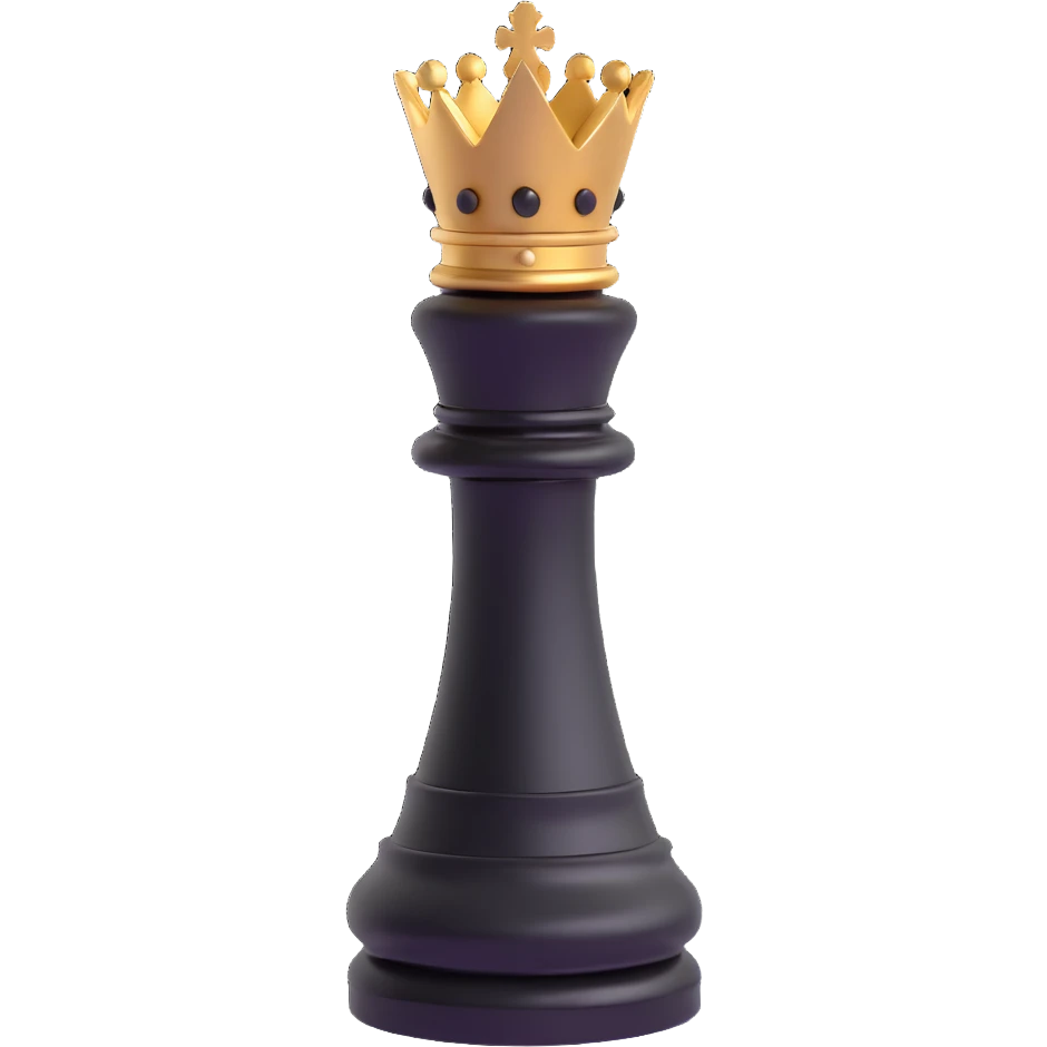 3D emoji style king chess piece, black with gold accents, modern look, no text emoji