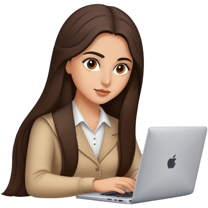 Beautiful Armenian girl, brunette, long hair, Black eyes, typing on laptop emoji