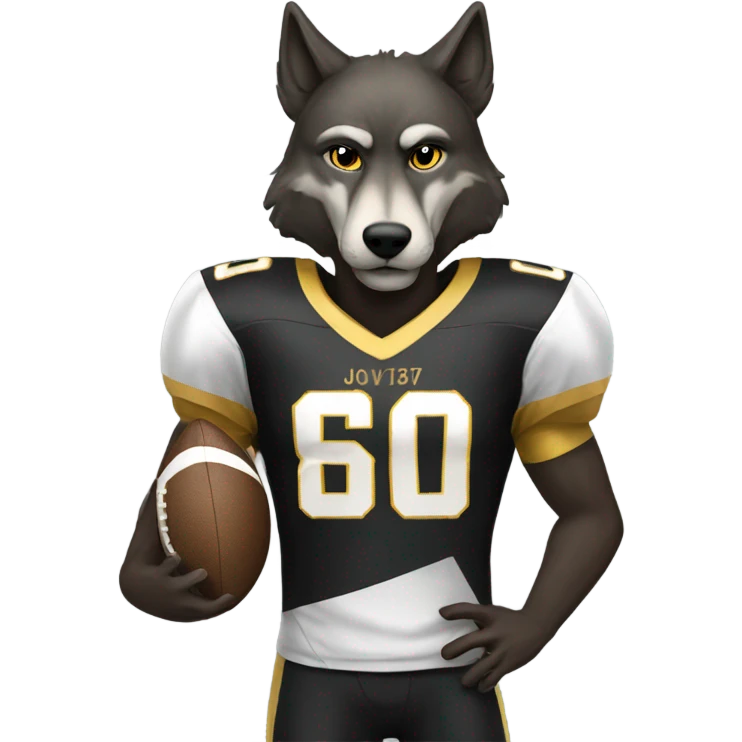 Wolf wearing a black and gold football jersey emoji
