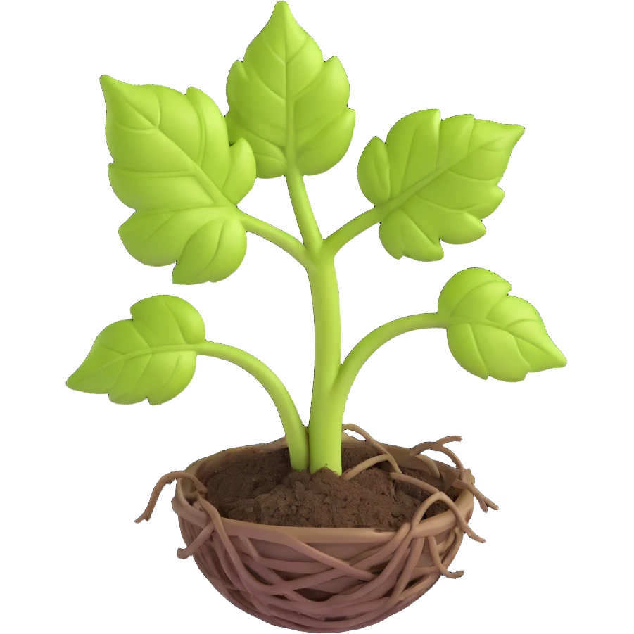 young grapevine sprout just starting to grow on grapevine, leaves partially unfurled, showing early growth stages of young grapevine, 3D emoji style, no background emoji