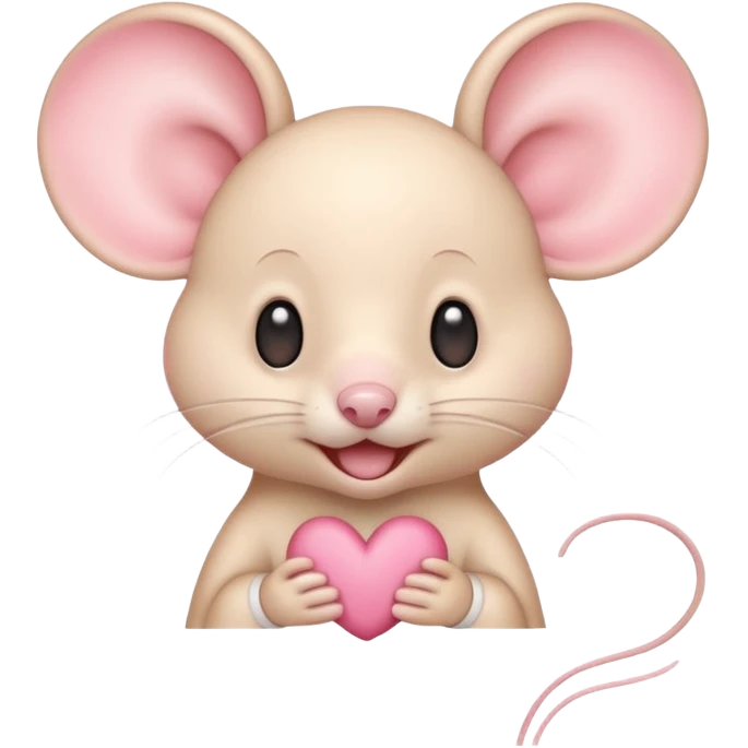 baby cream cartoon mouse with large, round, pink-lined ears. The mouse has heart eyes, a small open mouth, conveying a feeling of love, adoration, or strong affection. emoji