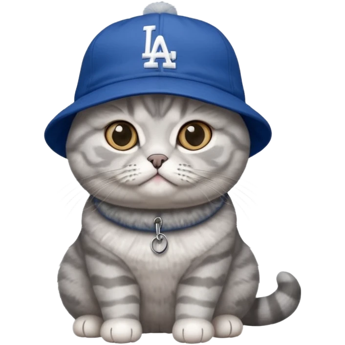 Can you make a gray British short cat wearing a LA dodger hat? emoji