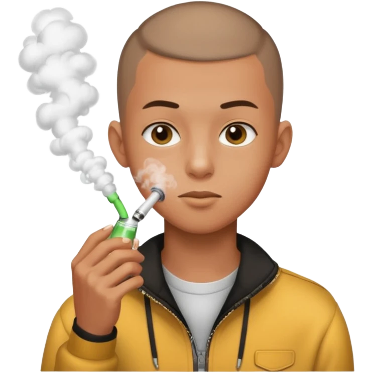 Can you make a 15 year old skinny guy with a buzz cut and the guy is vaping and drinking  emoji