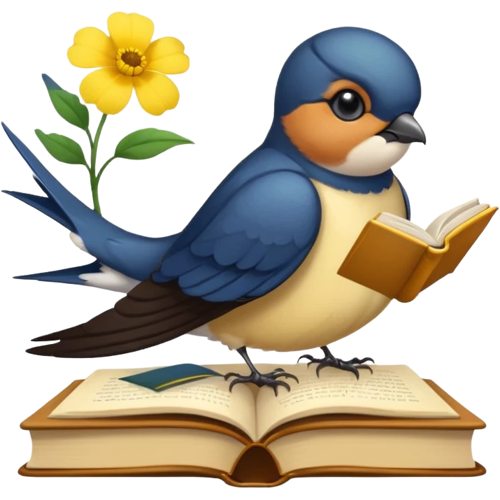 Swallow reading books + yellow flower emoji