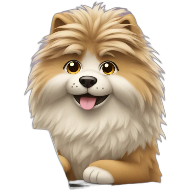 Fluffy working at a desk with a laptop emoji