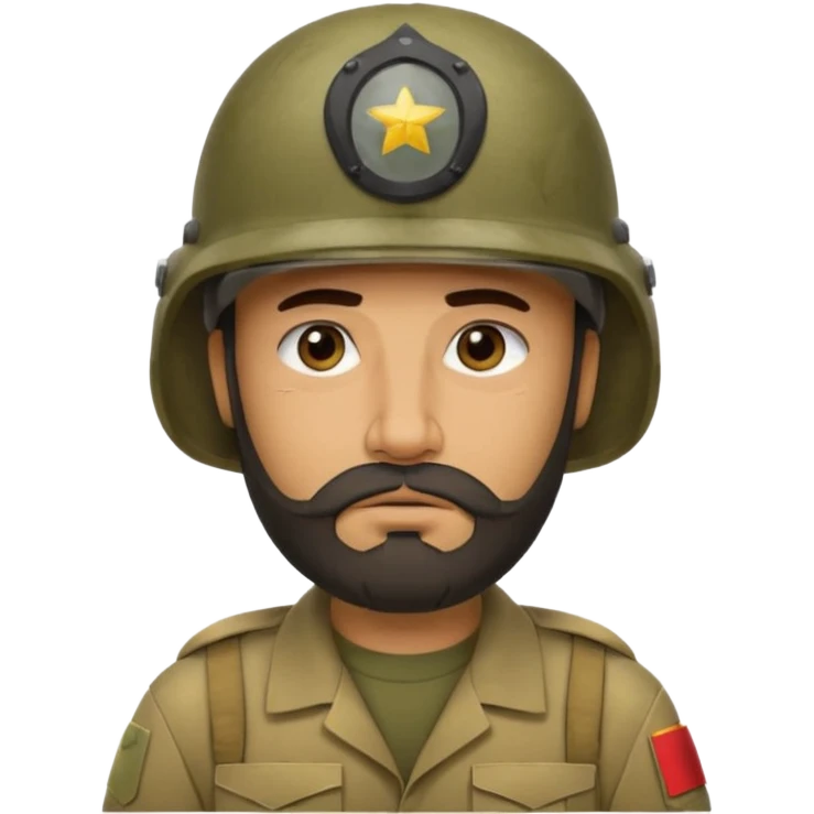 tired Iraqi military, in a helmet, with a beard emoji