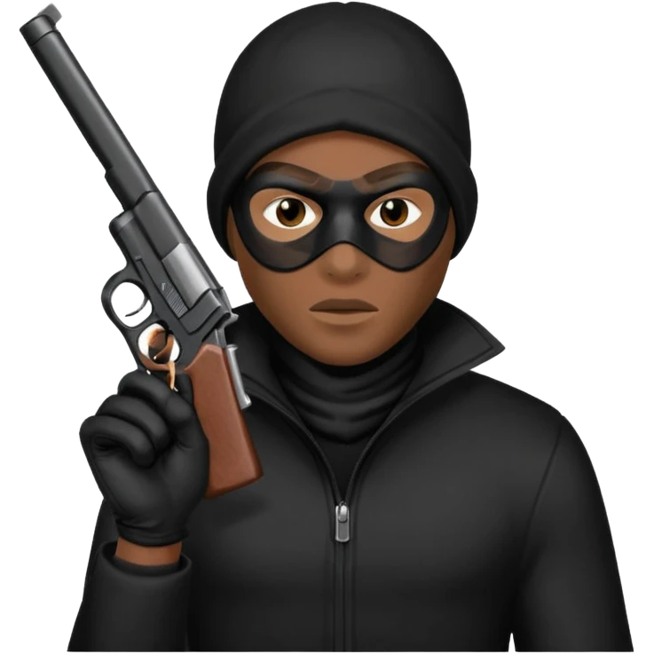 A black male in a robber mask with a gun emoji