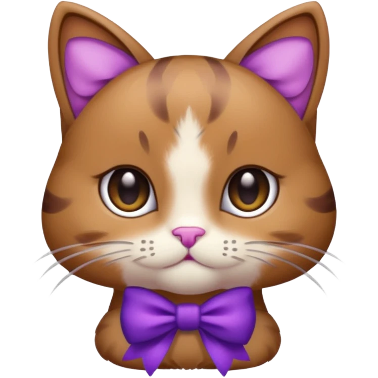 Brown kitty with a purple bow emoji
