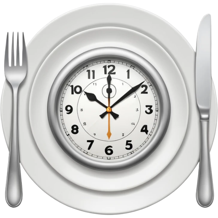 symbol for lunch break, stylized plate with cutlery and a clock at 12:00 emoji