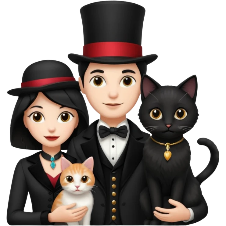 magician couple and their pet cat emoji