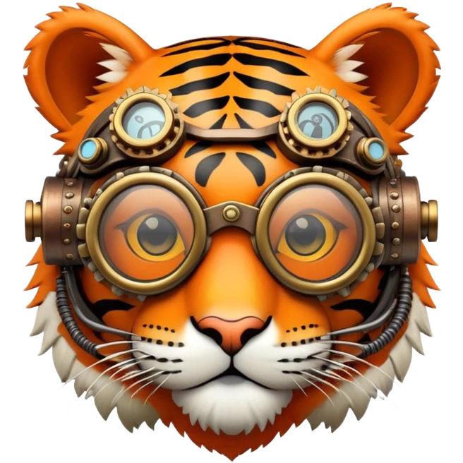 Steampunk tiger with goggles and gears emoji
