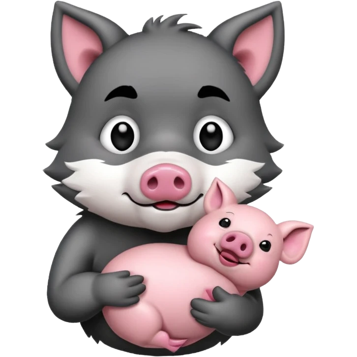 Wolf cartoon wholding animal for eating  emoji