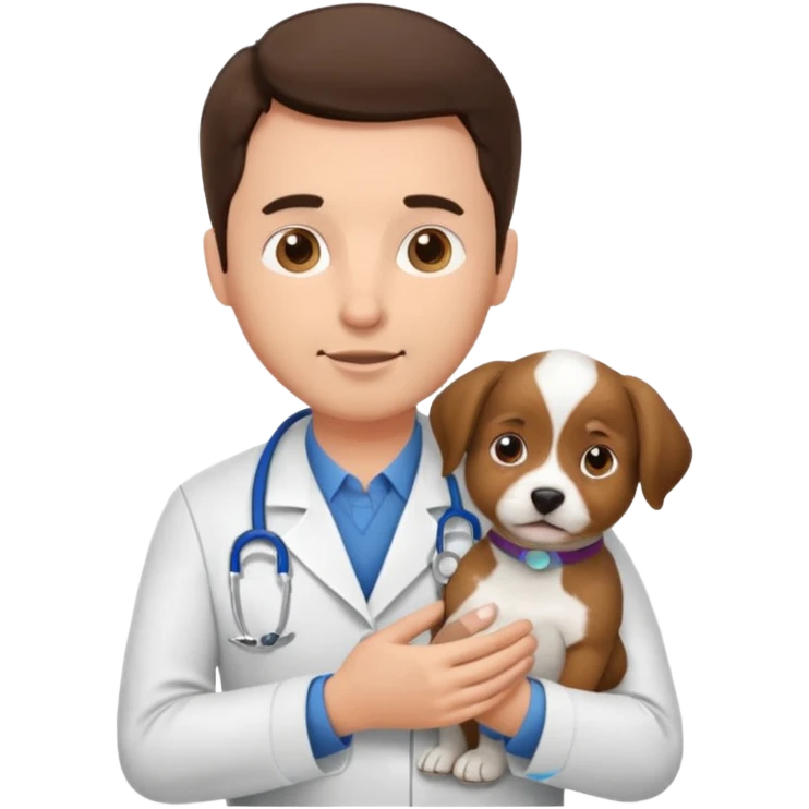brunette man veterinarian with puppy emoji