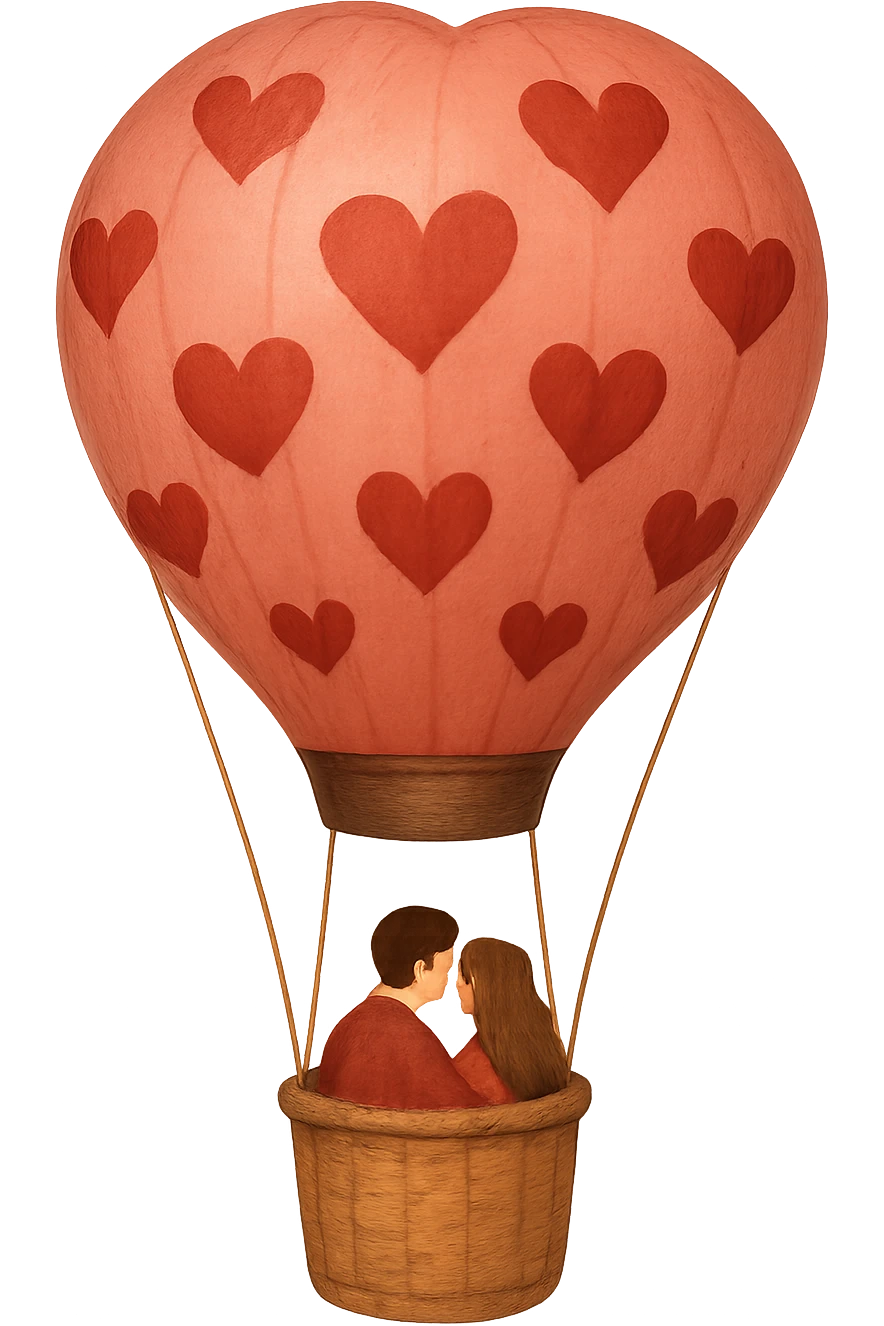 romantic hot air balloon with heart pattern emoji