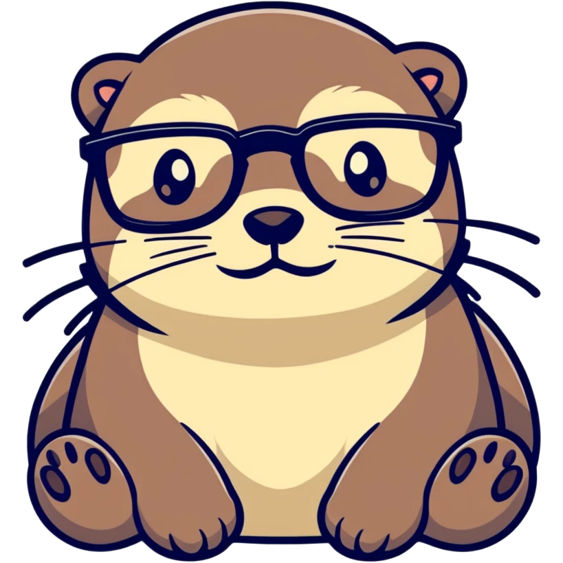 otter wearing glasses, cartoonish sticker style emoji