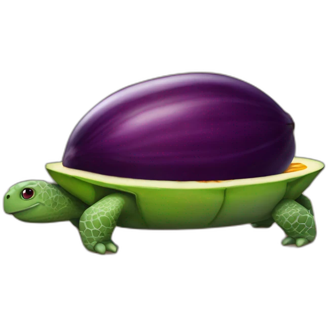 aubergine sur une tortue avec une tete de mangue emoji