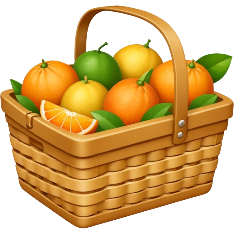 
A small picnic basket holding citrus fruits and a tiny cloth napkin.








































 emoji
