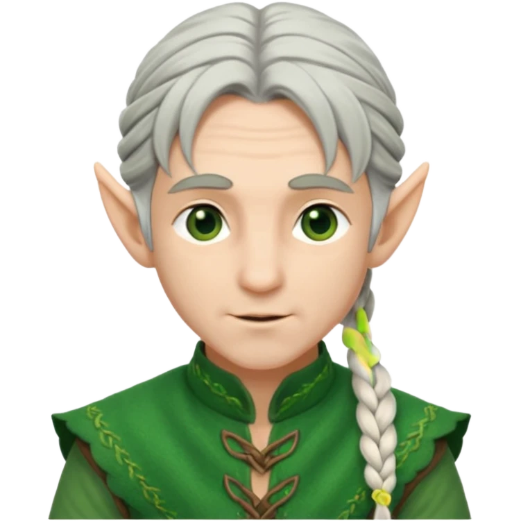braid silver hair man elf, green cloth emoji