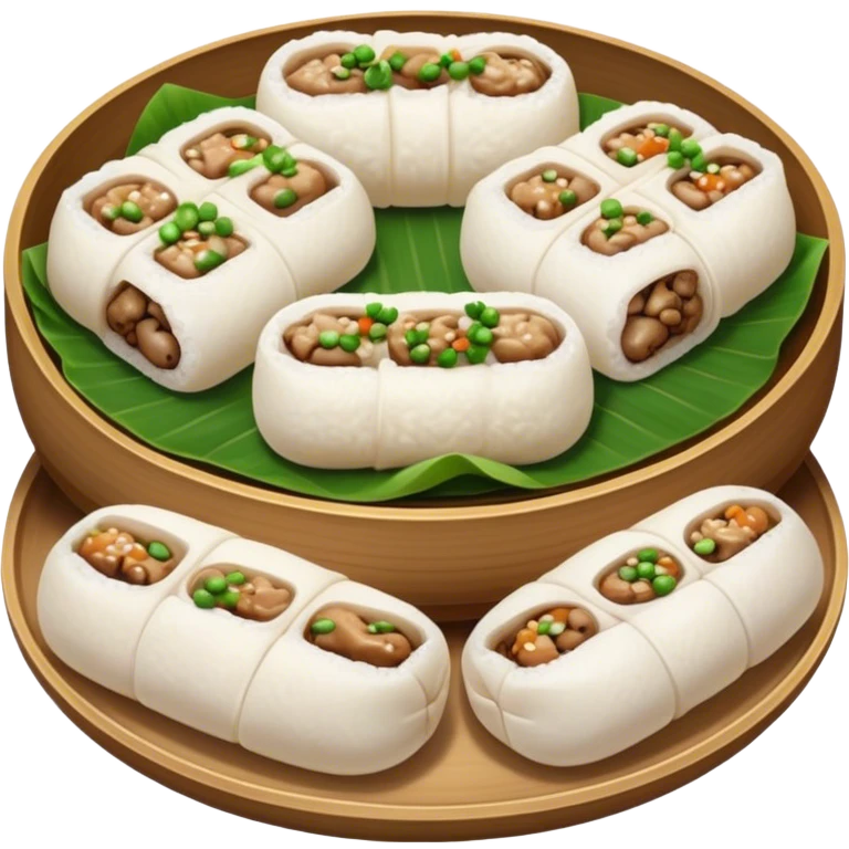 Cinematic Realistic B√°nh cu·ªën Dish Emoji, featuring steamed rice rolls filled with savory minced pork and mushrooms rendered with soft textures and inviting, warm lighting. emoji