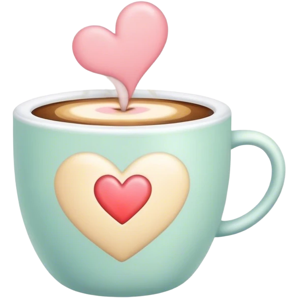 A cute coffee cup that emits warm steam, soft pastel colors, cozy and inviting, with a heart on top of the cup emoji