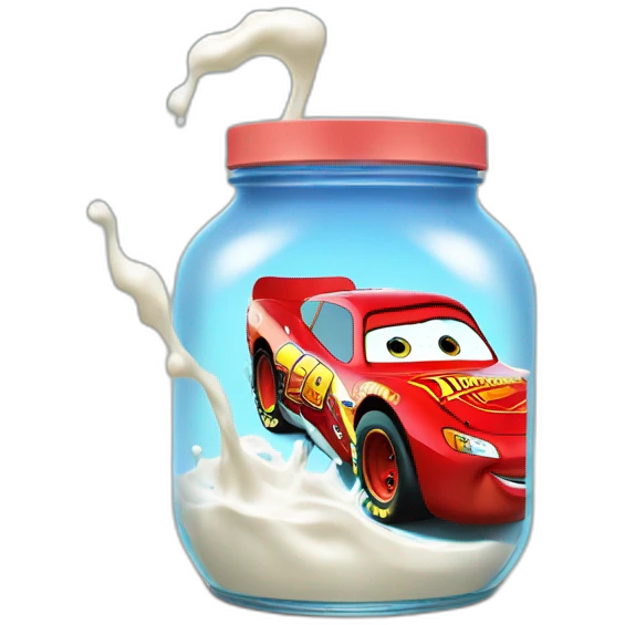 Lightning McQueen in jar with milk emoji