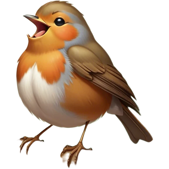 Cinematic Cute Yawning Robin Portrait Emoji, Head tilted slightly with a dramatic, wide-open yawn, showcasing a small, softly feathered body with gently drooping wings and sleepy, half-closed eyes, Simplified yet irresistibly adorable features, highly detailed, glowing with a soft, cozy glow, high shine, relaxed yet expressive, stylized with a dash of whimsical woodland charm, soft glowing outline, capturing the essence of a drowsy yet affectionate robin that appears ready to stretch out for a nap! emoji