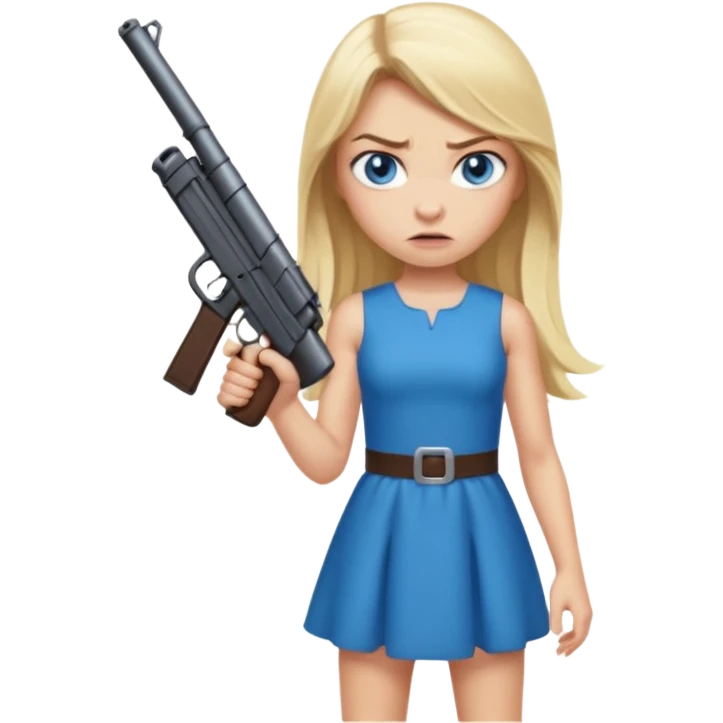 Beautiful  blue eye blonde Long Hair Gangsta girl in a short Dress Looks angry  with a big gun emoji