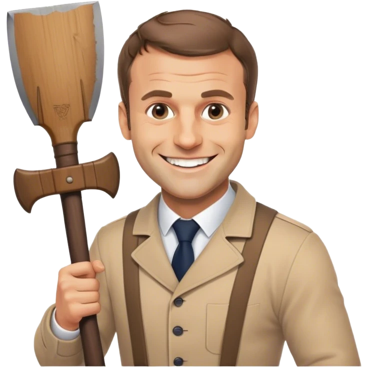 emmanuel macron with a big smile and an ax in the hand emoji