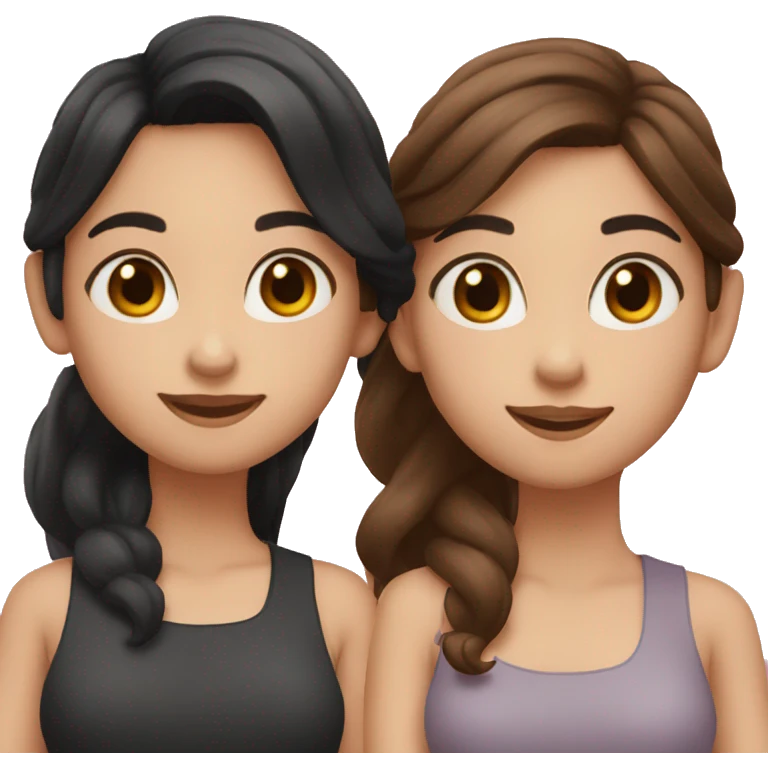 2 girls posing heart pose. One of them has black hair and one has brown. the one with brown hair has fair skin and the oke with black has a little darker skin emoji