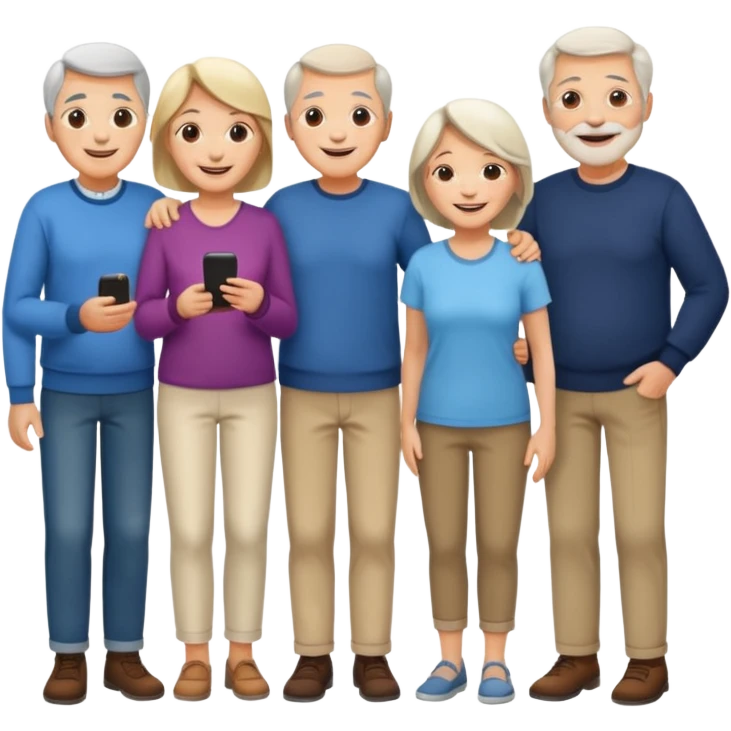 A large crowd of adults and seniors in casual clothing at an afterwork meeting emoji