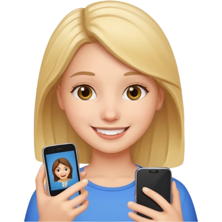 a girl holding a smartphone, smiling emoji