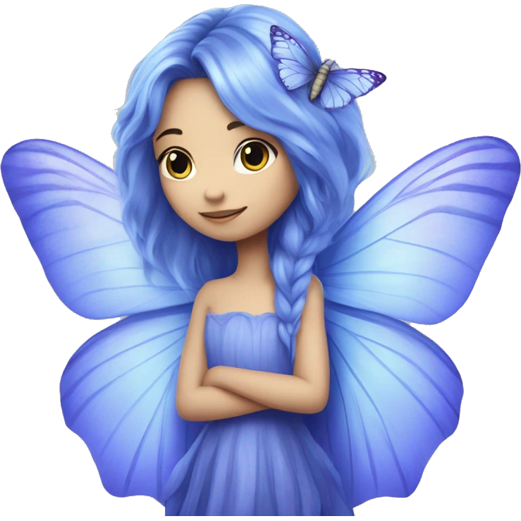Beautiful, cornflower, fairy, blue, silver, purple, long hair, big butterfly wings emoji
