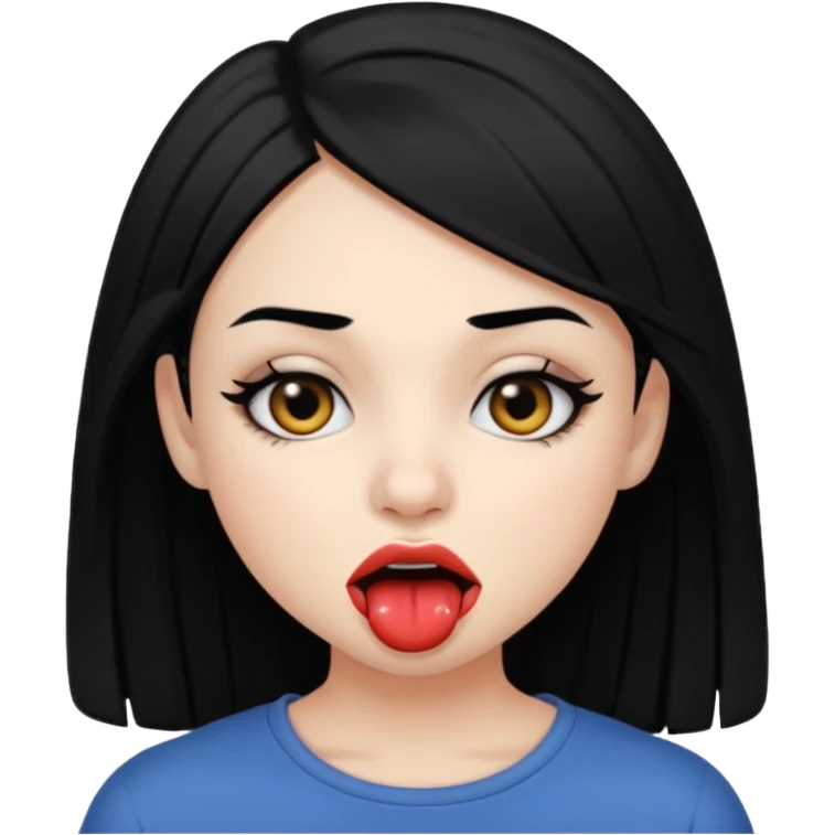 Альтушка с белой кожей, чёрными глазами и чёрными волосами прикусывает нижную губу emoji