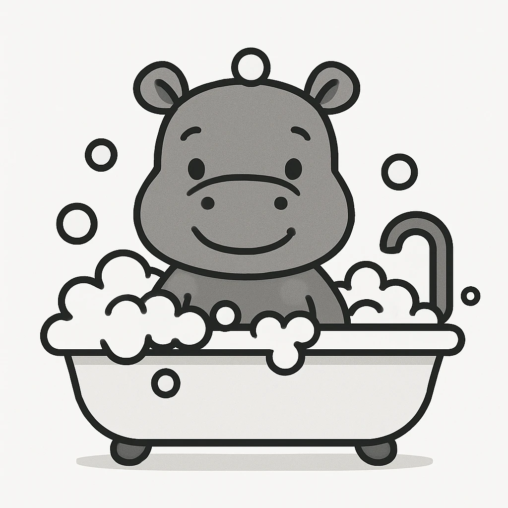 happy hippo with bubbles in bathtub emoji