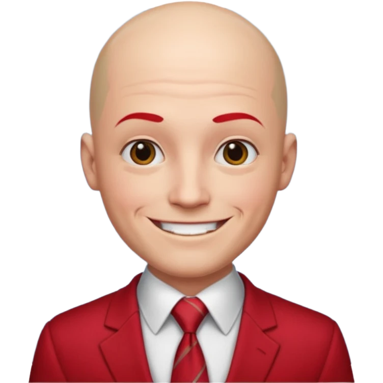 man Bald with red necktie, red dress,tattoo, square face. emoji