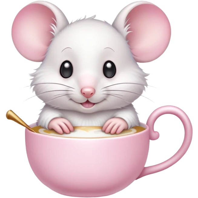 Cute cartoon mouse holding a teacup with steam rising emoji