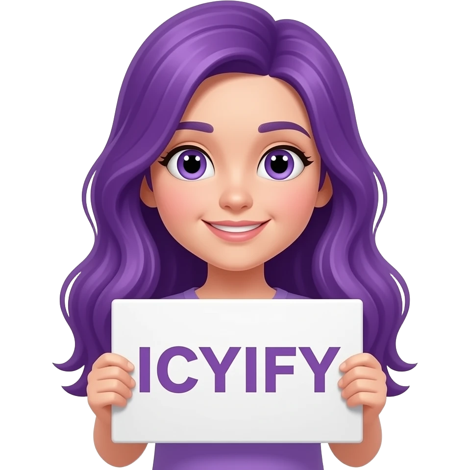 girl with long purple hair with a IICYIFY sign emoji