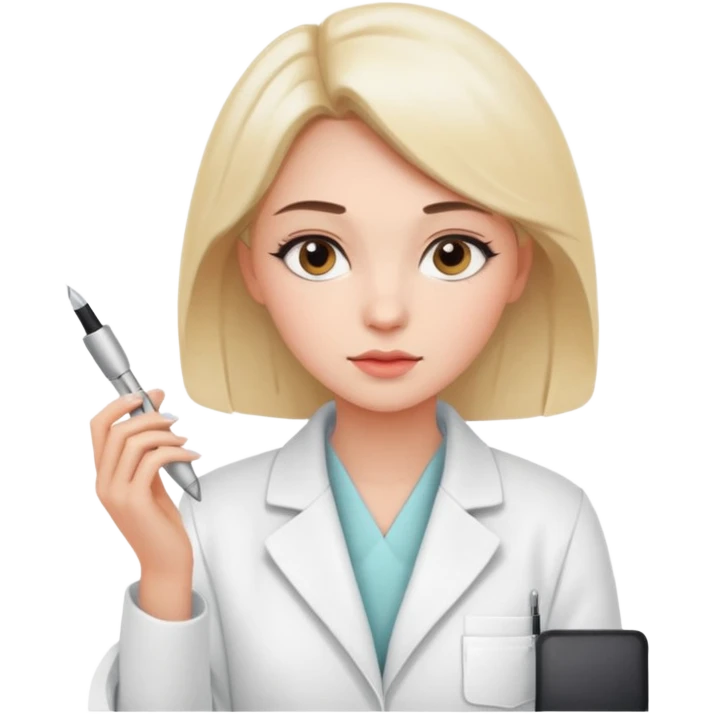 girl cosmetologist, thoughtful expression, soft colors, beauty clinic vibe emoji