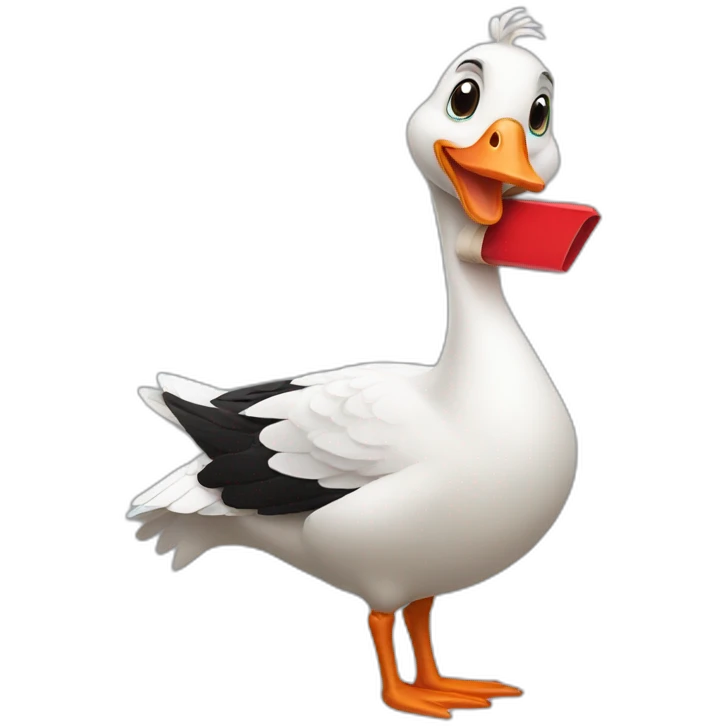 fancy goose holding a red pencil emoji