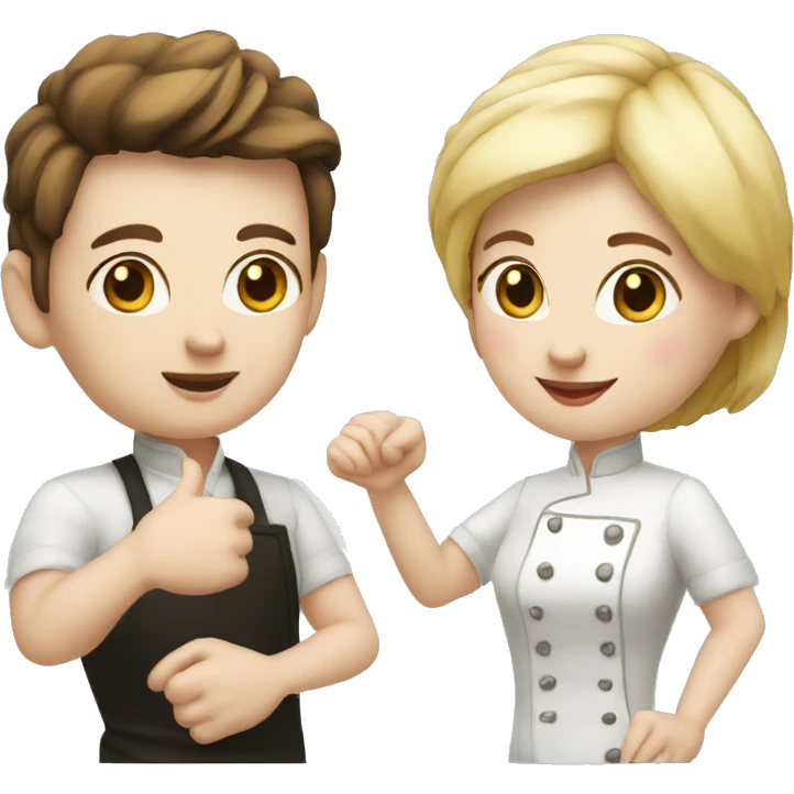 restaurant owner with white skin, and blogger with white skin, shaking hands in great detail emoji